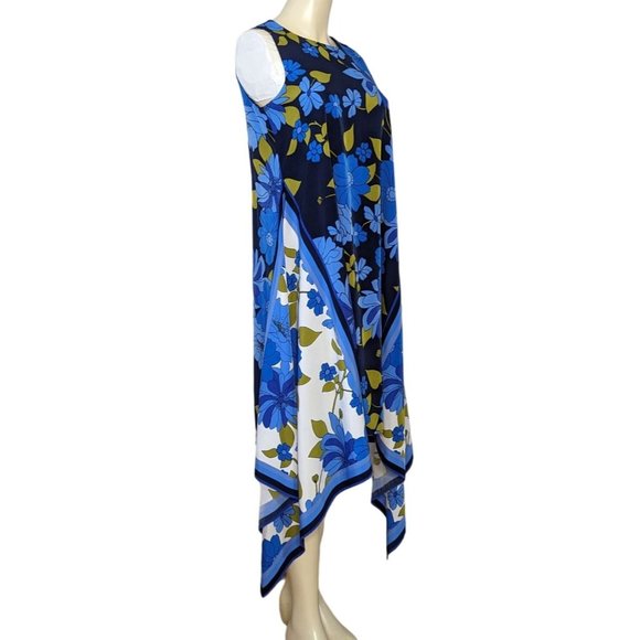 Maggy London sleeveless blue floral scarf‎ asymmetrical hem summer dress Size 2 - Picture 3 of 10